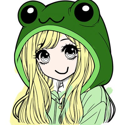 a pretty girl wearing a frog hoodie portrait with long hair