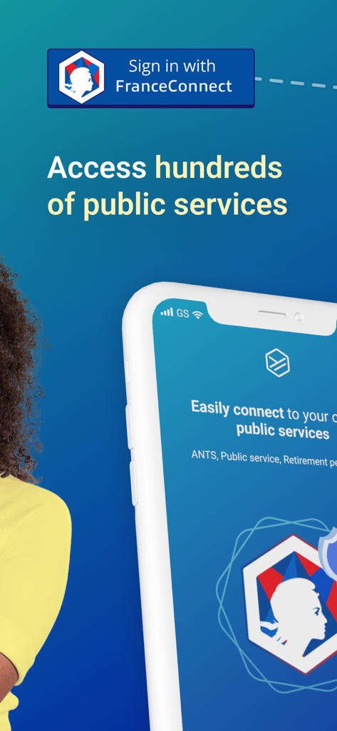 Yris - Pantalla de la aplicación Yris mostrando el inicio de sesión de FranceConnect para acceder a servicios públicos