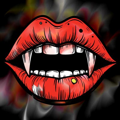 lips with vampire teeth