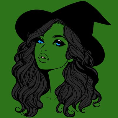 realistic witch girl with wavy hair and lips