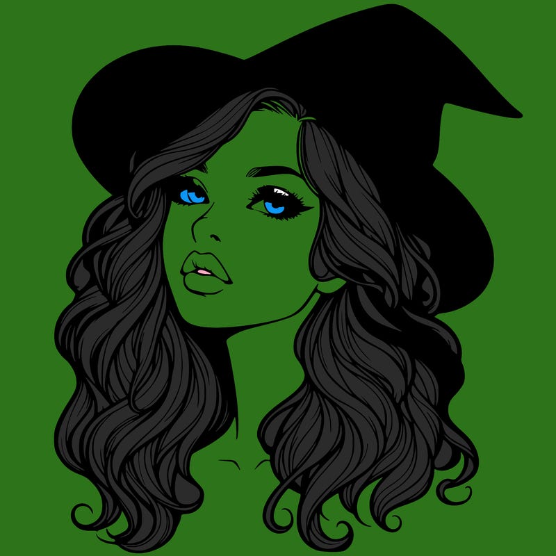realistic witch girl with wavy hair and lips