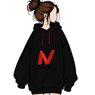 realistic girl with a oversized sweatshirt on and a bun