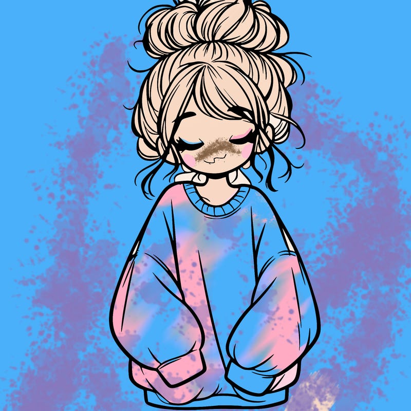 girl with baggy sweatshirt and messy bun