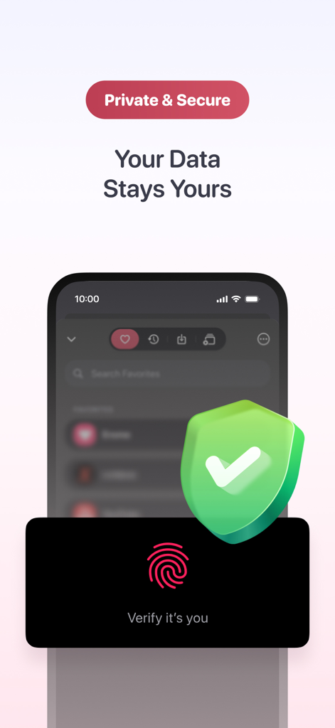Quetta - Video&Adblock Browser - Schermata di verifica biometrica del browser Quetta per l'accesso sicuro al caveau dati