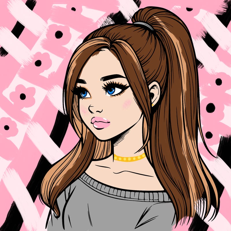 realistic girl with a high ponytail