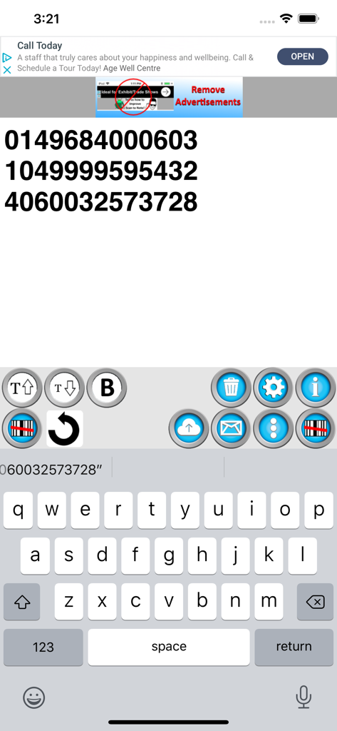 Scan to Note - Mobile screen showing a list of scanned barcode numbers within the Scan to Note application