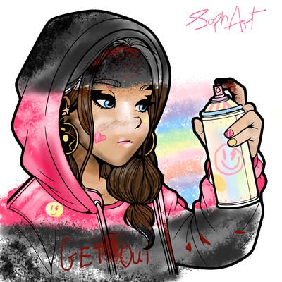 a realistic girl, spray painting