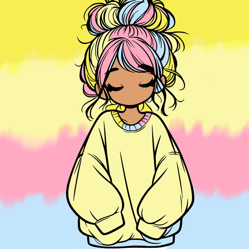 girl with baggy sweatshirt and messy bun