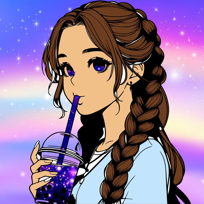 realistic girl with braided hair drinking boba