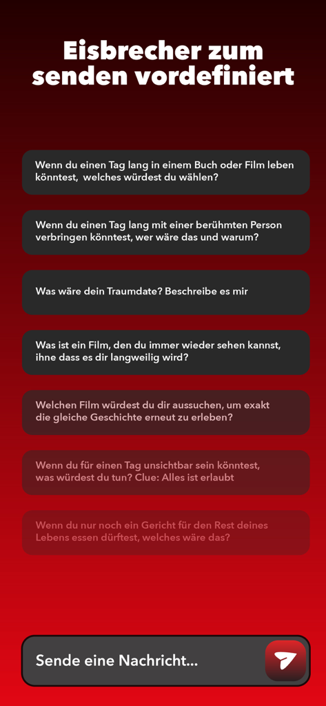 SLLIK - SLLIK app screen showing predefined icebreaker questions for starting conversations