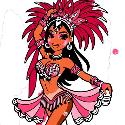a samba dancer in colorful costume.