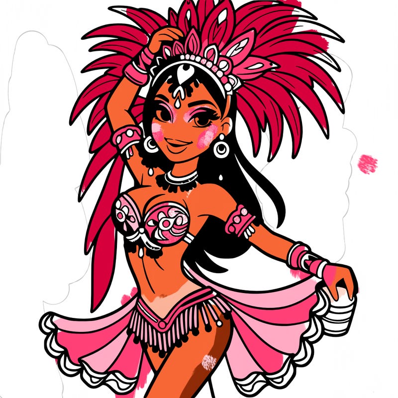 a samba dancer in colorful costume.