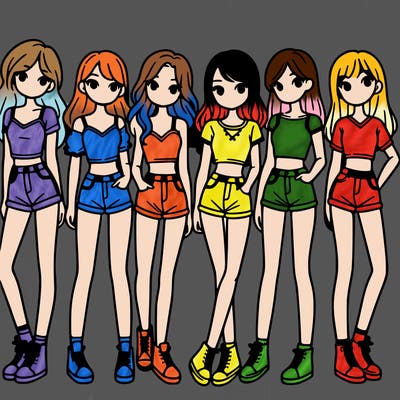 a group of girls wearing crop tops and shorts