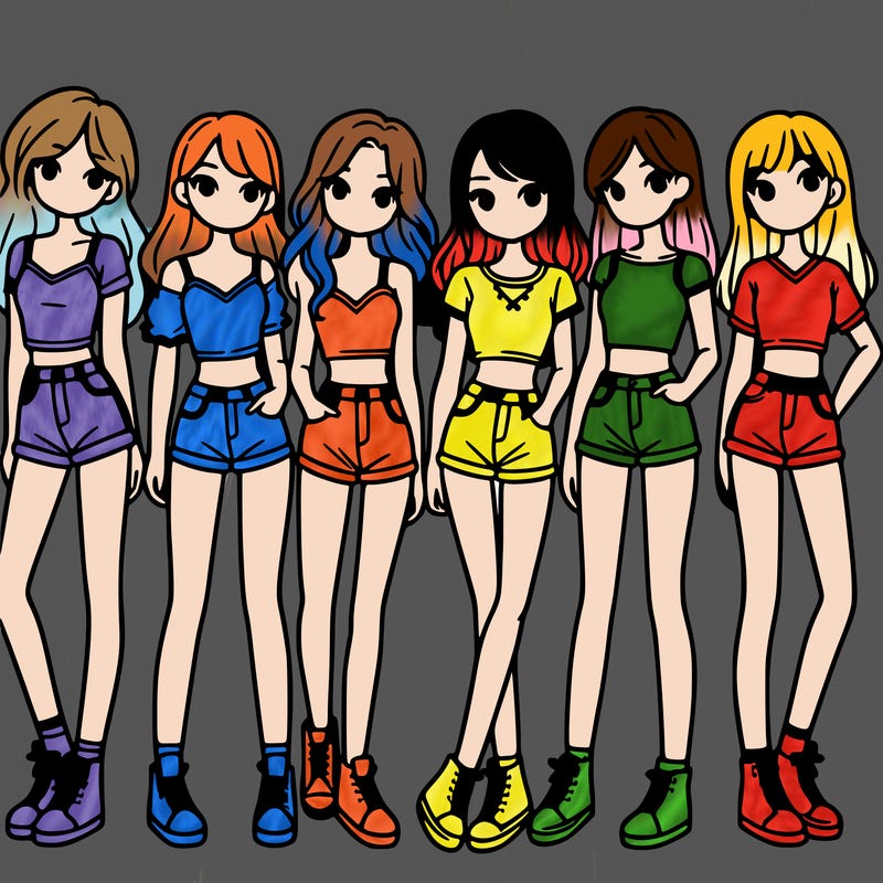 a group of girls wearing crop tops and shorts