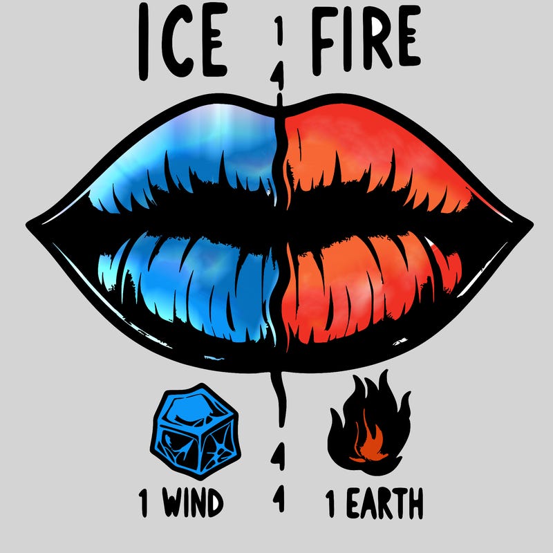 realistic lip split in fourth . 1 fourth ice 1 fire 1wind 1 earth