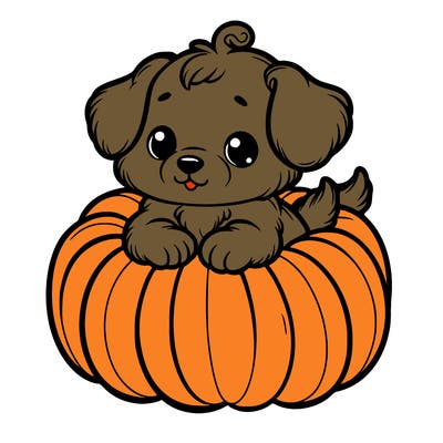 cute little puppy in a pumpkin