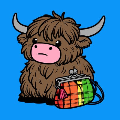 highland cow in a purse