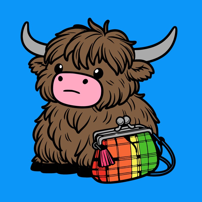 highland cow in a purse