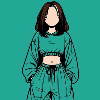 realistic girl faceless with baggy pants and a crop top