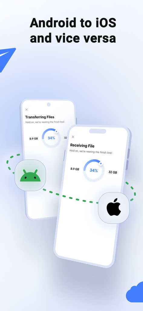 Smart Switch my Phone - Interface da aplicação Smart Switch mostrando o progresso da transferência de dados entre um dispositivo Android e um iPhone