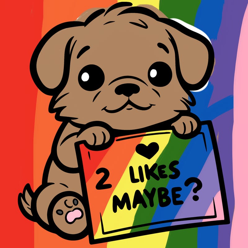 a puppy holding a sign that says 2 likes maybe?