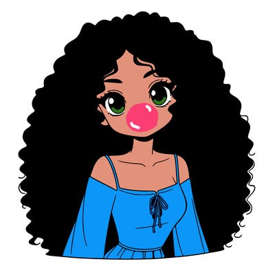 a black anime girl with long afro hair