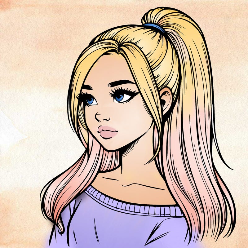 realistic girl with a high ponytail