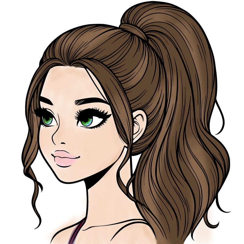 realistic girl with a high ponytail