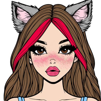 realistic girl with fox ears and realistic lips