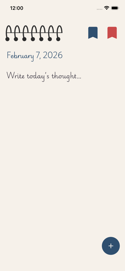 Tela de entrada de diário minimalista no aplicativo Ami Note com design de caderno e prompt de escrita