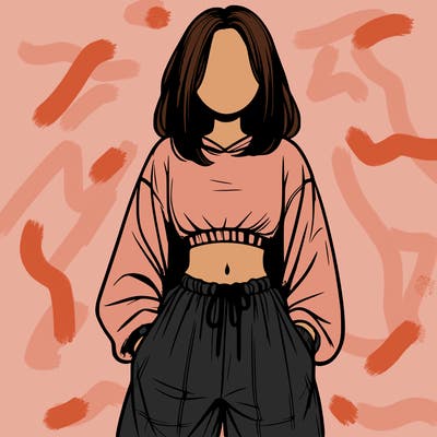 realistic girl faceless with baggy pants and a crop top