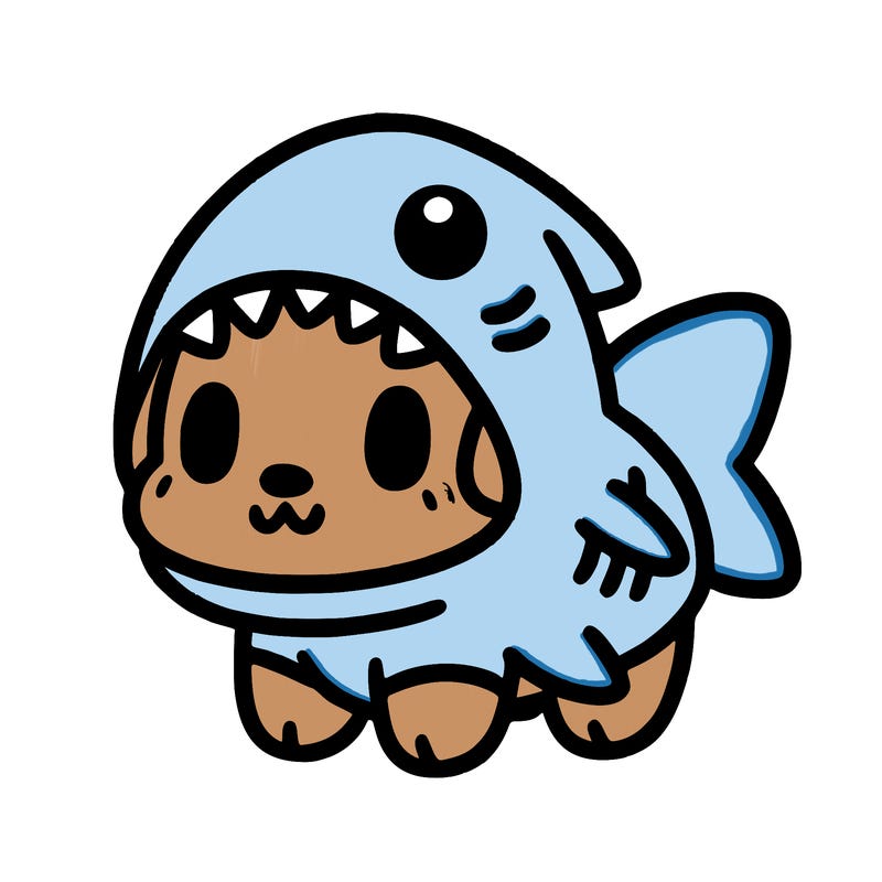 cute dog wearing a shark costume