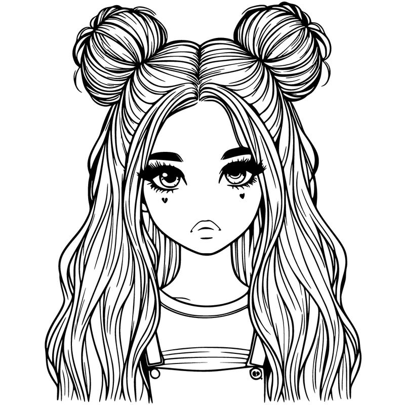 realistic girl with space buns and hair down split