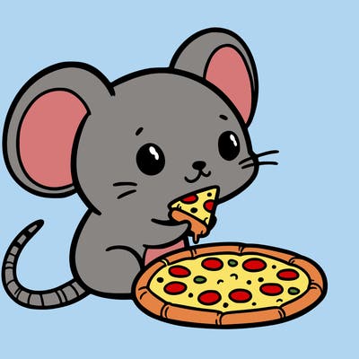 mouse with a tiny cheese pizza