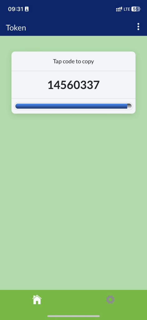 Fidelity Token - Screenshot of the Fidelity Token app displaying an eight-digit one-time passcode for secure transaction authentication.