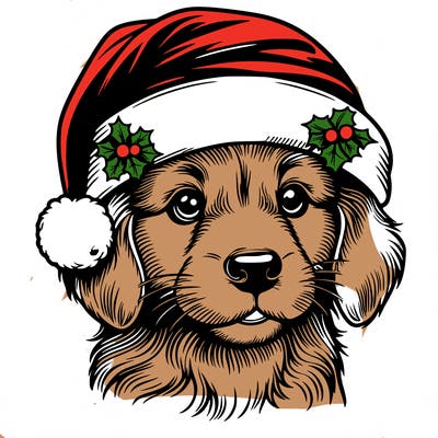 realistic dog wearing a santa hat
