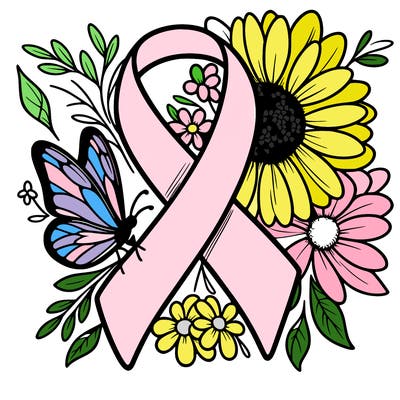 cancer awareness symbol with flowers and butterflies