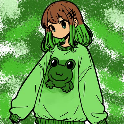 girl wearing frogging sweatshirt
