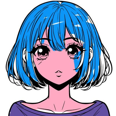 manga girl with short hair and lips