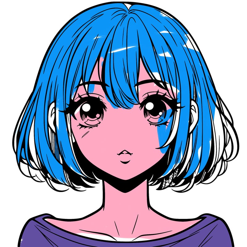 manga girl with short hair and lips
