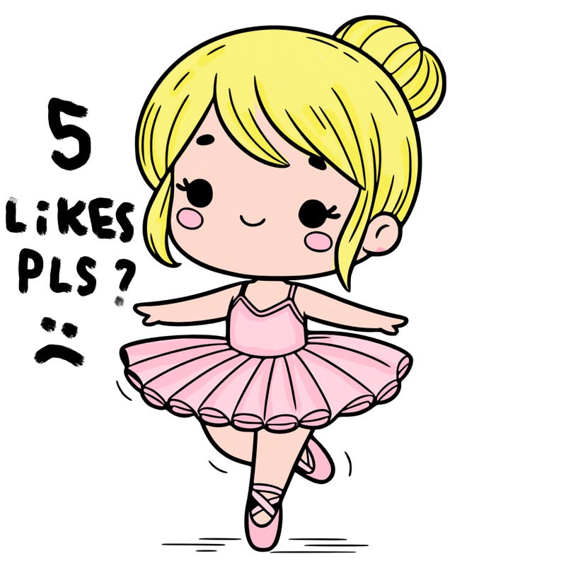 a girl dancing in a tutu and ballet slippers cartoon style
