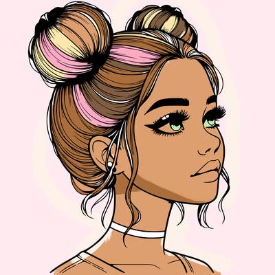 realistic girl with buns on the top of her head