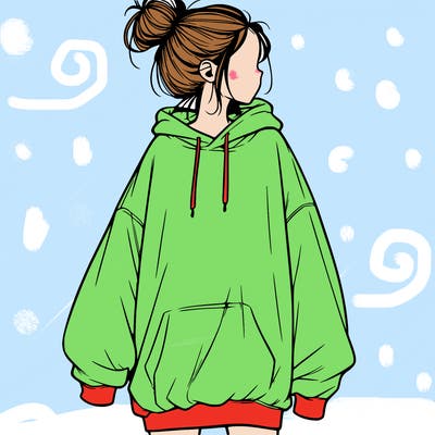 realistic girl with a oversized sweatshirt on and a bun