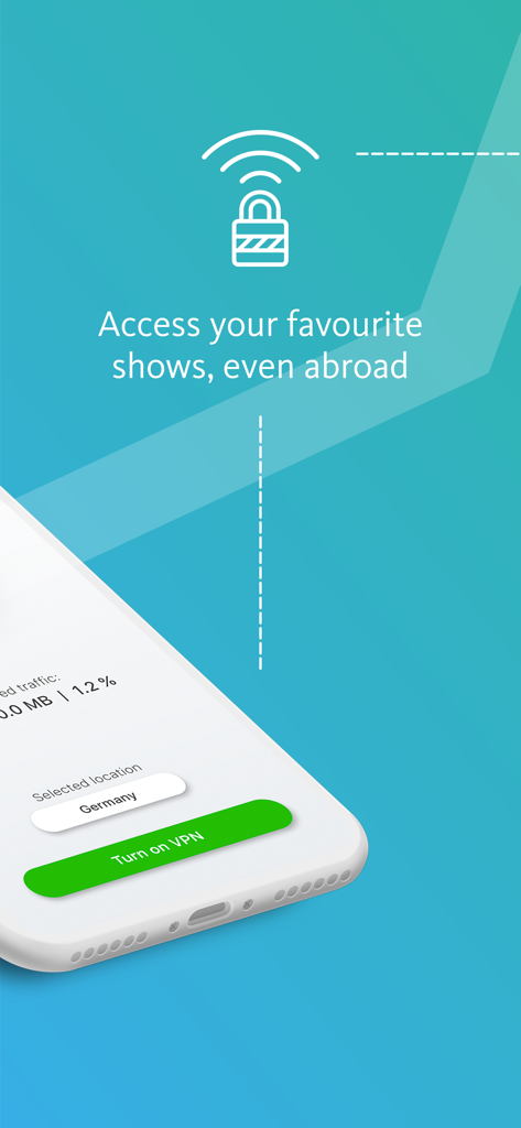 Avira Phantom VPN-App auf dem iPhone zeigt die Option, Lieblingssendungen im Ausland mit einer sicheren Verbindung abzurufen.