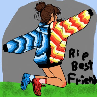 realistic girl jumping with a bun and oversized sweatshirt
