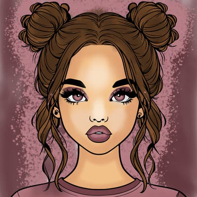 realistic girl with two buns in hair and lips