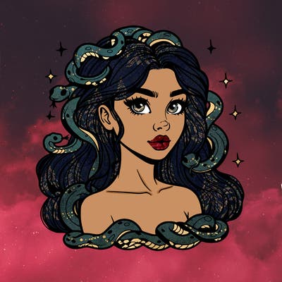 realistic girl with snakes as hair