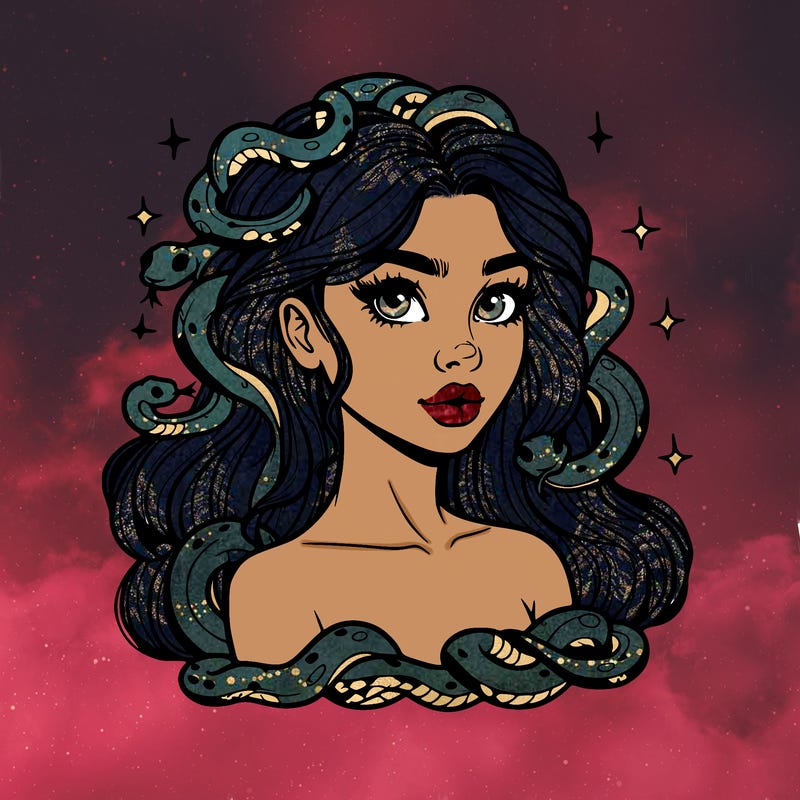 realistic girl with snakes as hair