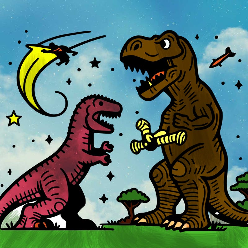 dinosaur fighting a giant