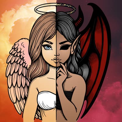 realistic angel half demon